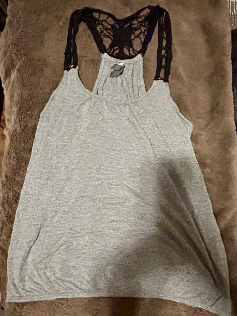 Garage Gray Tank with Black Lace Racerback
